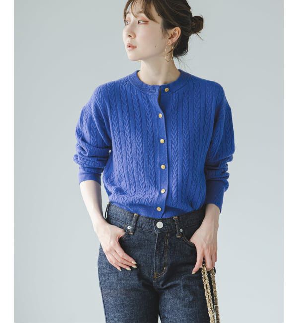 NOBLE「《カシミヤ混》イタリアヤーンケーブ クルーカーディガン」|カーディガン|