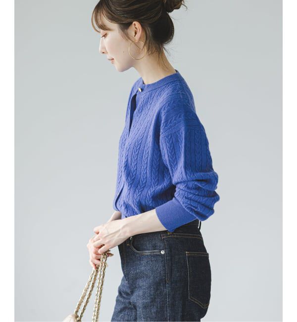 NOBLE「《カシミヤ混》イタリアヤーンケーブ クルーカーディガン」|カーディガン|