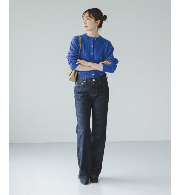 NOBLE「《カシミヤ混》イタリアヤーンケーブ クルーカーディガン」|カーディガン|