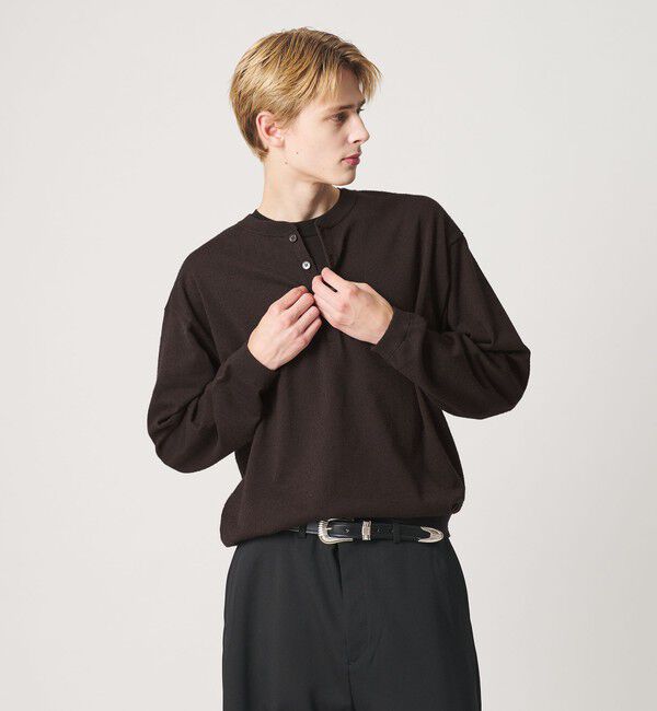 BEAUTY&YOUTH UNITED ARROWS「KNITEE フェザー コットン ヘンリーネック ニット Tシャツ ウォッシャブル」|ニット・セーター|