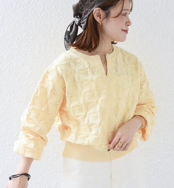 SHIPS for women「《追加予約》【WEB限定】〈洗濯機可能〉2WAY フラワー ジャカード ハーフ ジップ プルオーバー」|ニット・セーター|