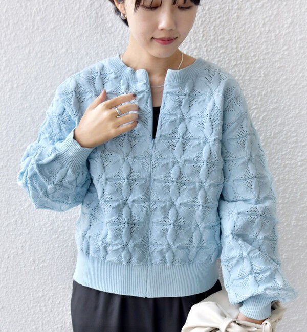 SHIPS for women「《追加予約》【WEB限定】〈洗濯機可能〉2WAY フラワー ジャカード ハーフ ジップ プルオーバー」|ニット・セーター|