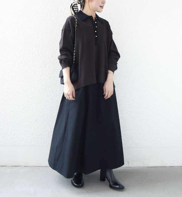 SHIPS for women「《一部追加予約》【WEB限定】〈手洗い可能〉サイド スリット ゴールド 釦 ポロ ニット」|ニット・セーター|
