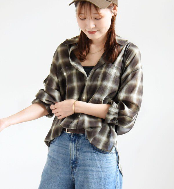 SHIPS for women「〈手洗い可能〉シアー チェック オーバー サイズ シャツ」|シャツ・ブラウス|