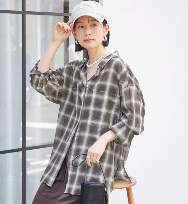 SHIPS for women「〈手洗い可能〉シアー チェック オーバー サイズ シャツ」|シャツ・ブラウス|