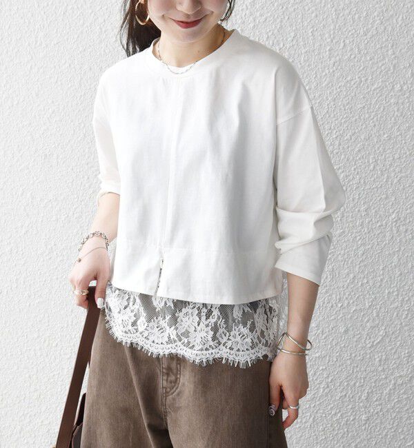 SHIPS any「〈洗濯機可能〉ジップ レース ヘム ロングスリーブ TEE」|Tシャツ・カットソー|