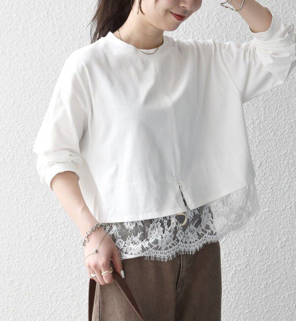 SHIPS any「〈洗濯機可能〉ジップ レース ヘム ロングスリーブ TEE」|Tシャツ・カットソー|