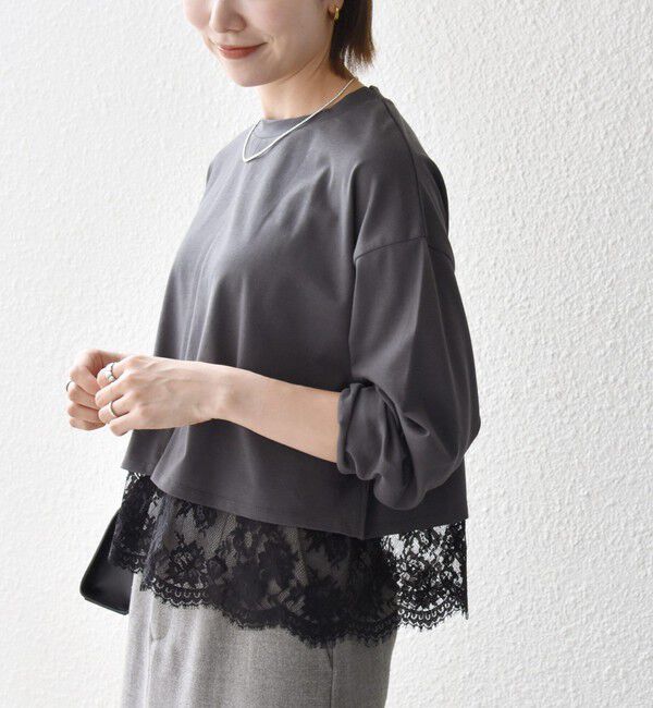 SHIPS any「〈洗濯機可能〉ジップ レース ヘム ロングスリーブ TEE」|Tシャツ・カットソー|チャコールグレー