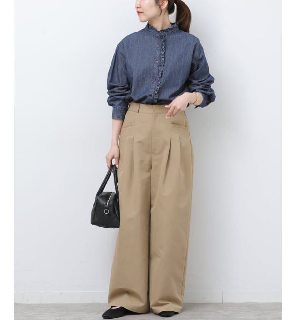 JOURNAL STANDARD relume「《追加5》スタンドネックデニムフリルブラウス」|シャツ・ブラウス|
