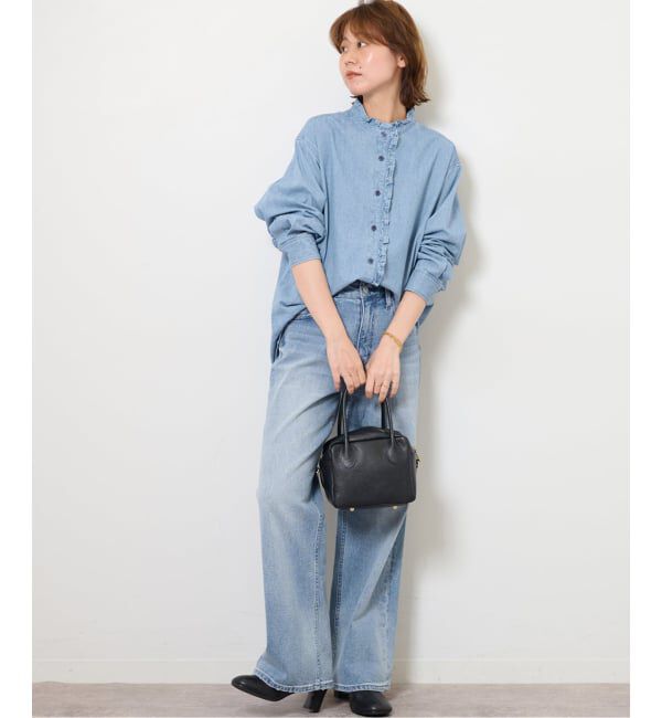 JOURNAL STANDARD relume「《追加5》スタンドネックデニムフリルブラウス」|シャツ・ブラウス|
