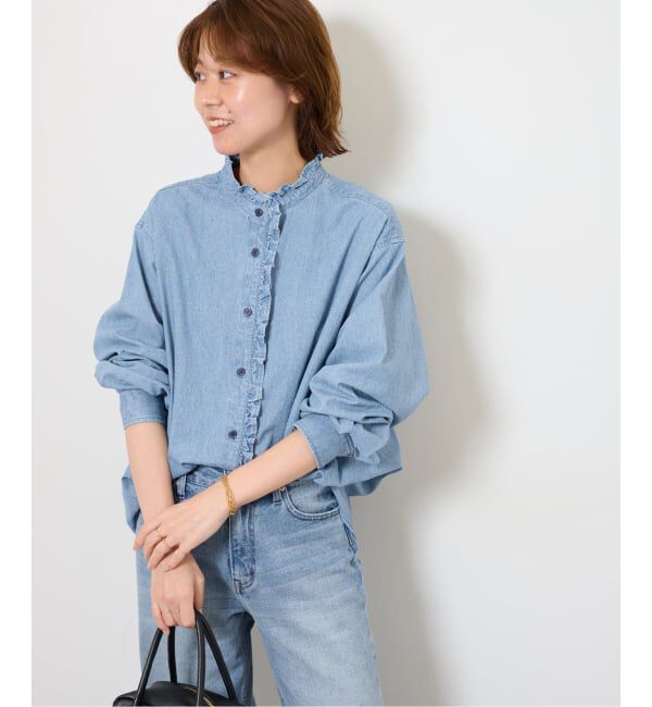 JOURNAL STANDARD relume「《追加5》スタンドネックデニムフリルブラウス」|シャツ・ブラウス|