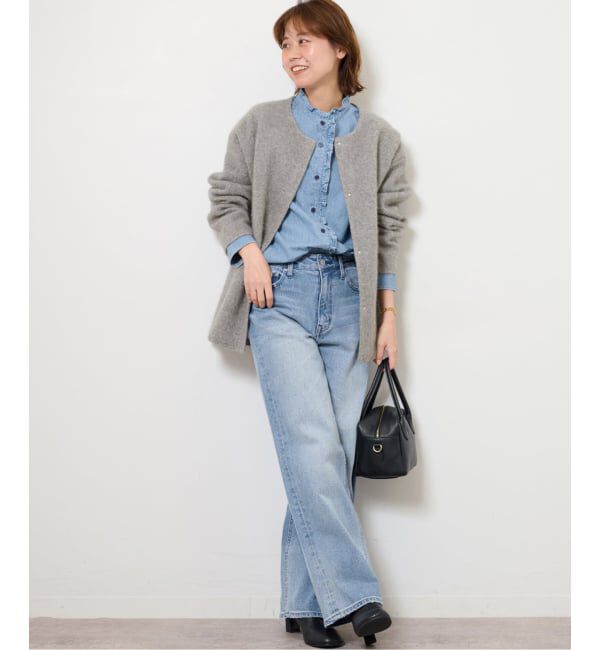 JOURNAL STANDARD relume「《追加5》スタンドネックデニムフリルブラウス」|シャツ・ブラウス|