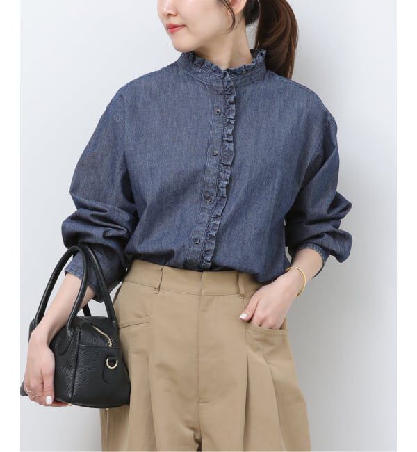 JOURNAL STANDARD relume「《追加5》スタンドネックデニムフリルブラウス」|シャツ・ブラウス|