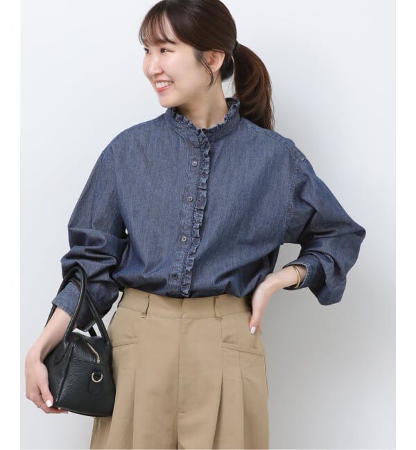 JOURNAL STANDARD relume「《追加5》スタンドネックデニムフリルブラウス」|シャツ・ブラウス|