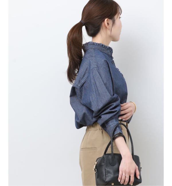 JOURNAL STANDARD relume「《追加5》スタンドネックデニムフリルブラウス」|シャツ・ブラウス|