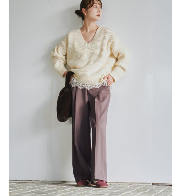 NOBLE「《追加・WEB限定カラーあり》エステルツイルストレッチスラックスパンツ」|スラックス|ブラウン A