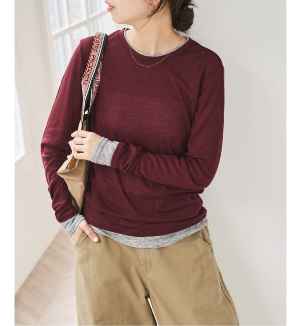 Spick and Span「《新色有り / 追加》シアーリブレイヤードプルオーバー」|Tシャツ・カットソー|ボルドー