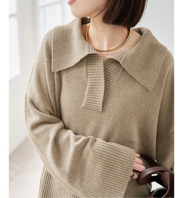 Spick and Span「ルーズウールポロシャツニット」|ニット・セーター|ベージュ