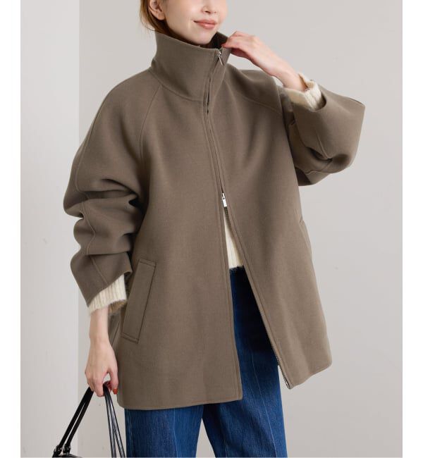 U by SPICK&SPAN「《予約》パイルメルトンジップコート」|ステンカラーコート|ベージュ