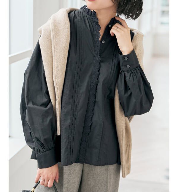 Spick and Span「《WEB限定 / 追加予約》レースフリルブラウス」|シャツ・ブラウス|ブラック