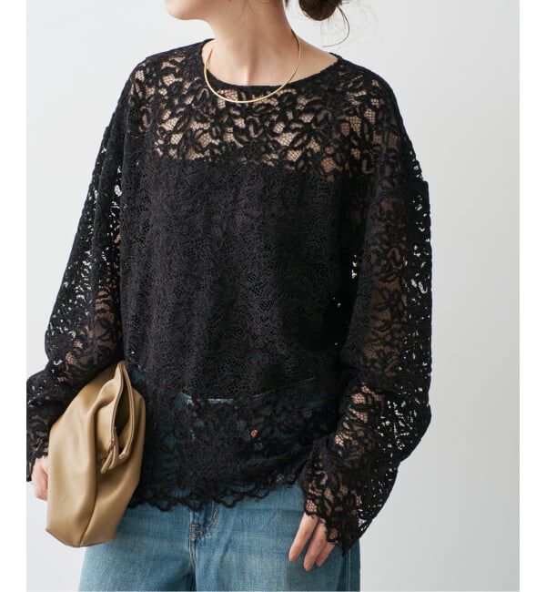 Spick and Span「《セットアップ可》brushed lace ブラウス」|シャツ・ブラウス|ブラック