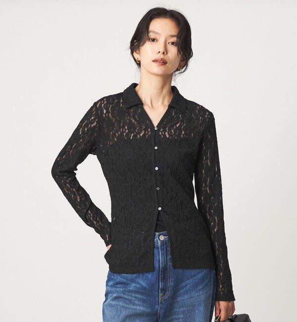 UNITED ARROWS green label relaxing「レース スキッパー カットソー」|Tシャツ・カットソー|BLACK