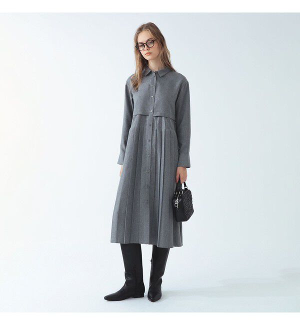 Ray BEAMS 「プリーツ キリカエ シャツ ワンピース」|ワンピース|GREY