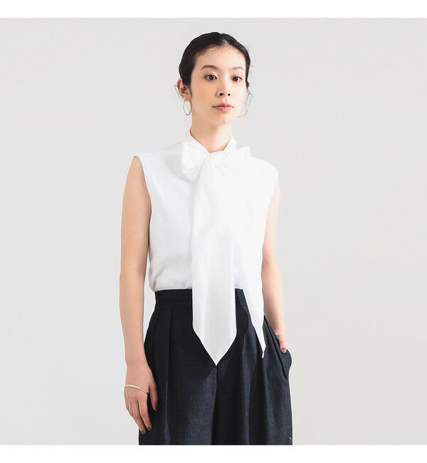 Demi-Luxe BEAMS 「AK+1 / コットン リボン ノースリーブ カットソー」|Tシャツ・カットソー|