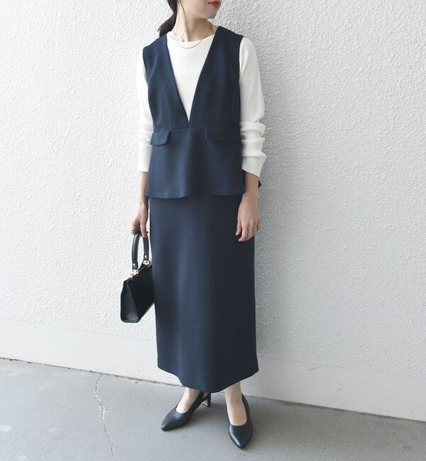 SHIPS any「〈洗濯機可能〉ダブルクロス Vネック ペプラム ワンピース［NAVY BLUE］」|ワンピース|