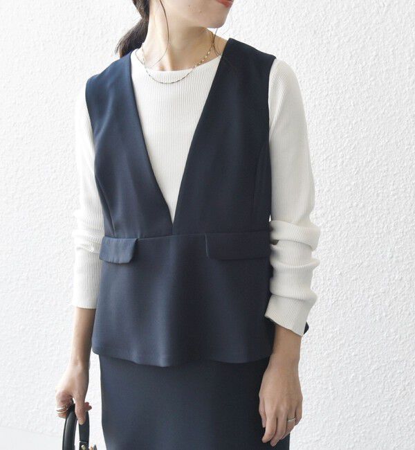 SHIPS any「〈洗濯機可能〉ダブルクロス Vネック ペプラム ワンピース［NAVY BLUE］」|ワンピース|