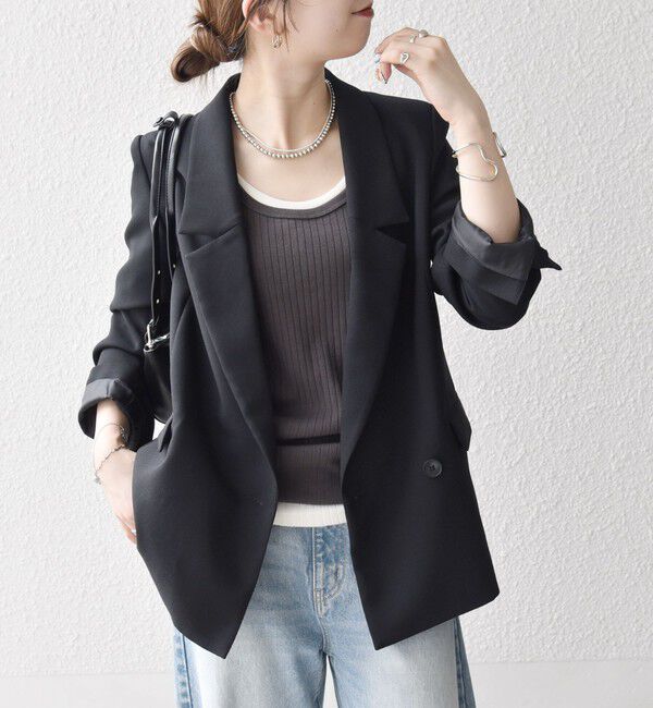 SHIPS any「【WEB限定】〈洗濯機可能〉ダブルクロス セミダブル ジャケット［NAVY BLUE］」|テーラードジャケット|