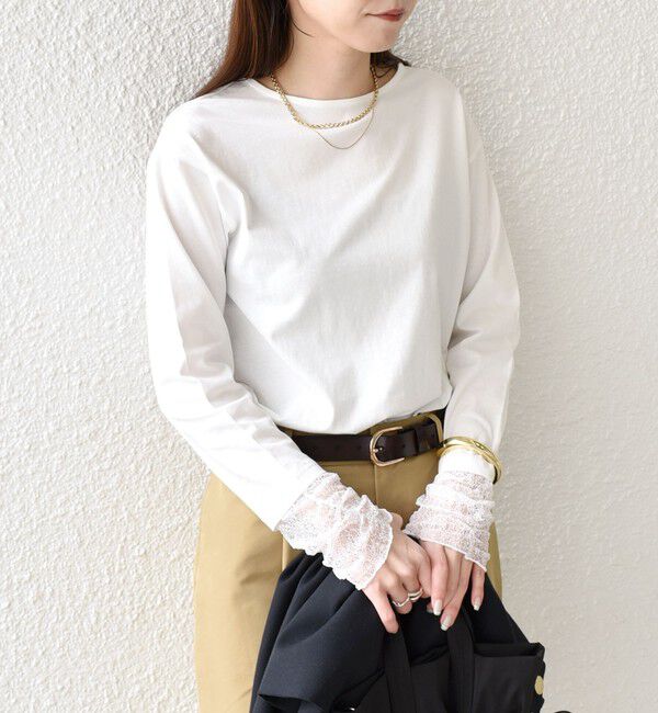 SHIPS Colors 「【WEB限定】〈手洗い可能〉レース 切替スリーブ カットソー◇」|Tシャツ・カットソー|オフホワイト