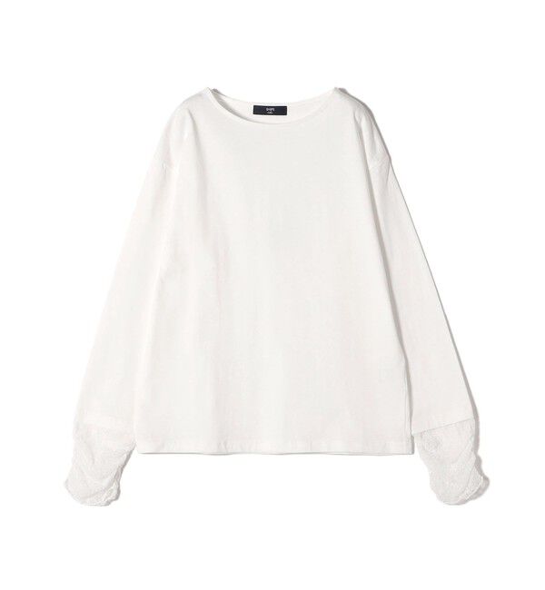SHIPS Colors 「【WEB限定】〈手洗い可能〉レース 切替スリーブ カットソー◇」|Tシャツ・カットソー|