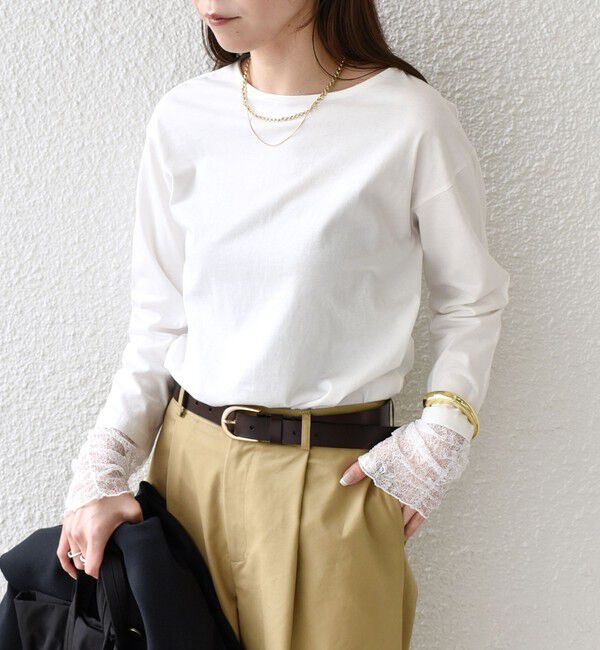 SHIPS Colors 「【WEB限定】〈手洗い可能〉レース 切替スリーブ カットソー◇」|Tシャツ・カットソー|