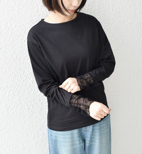 SHIPS Colors 「【WEB限定】〈手洗い可能〉レース 切替スリーブ カットソー◇」|Tシャツ・カットソー|