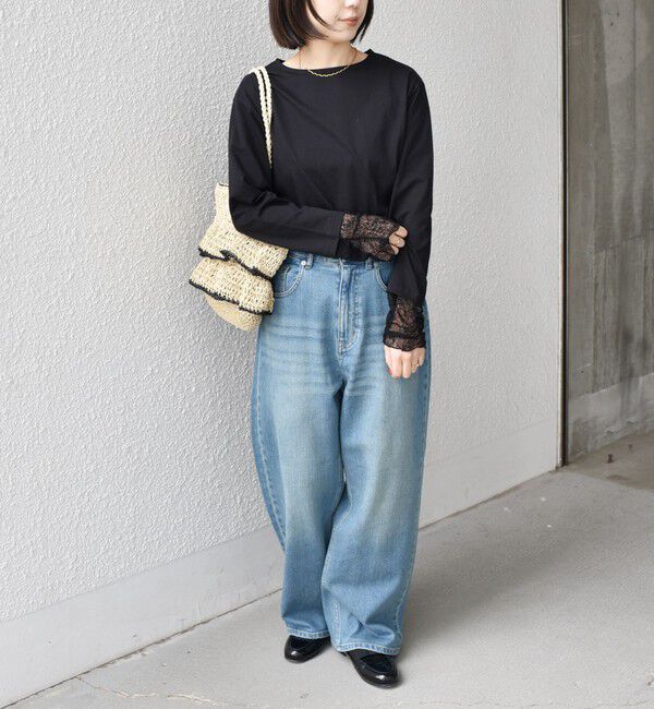 SHIPS Colors 「【WEB限定】〈手洗い可能〉レース 切替スリーブ カットソー◇」|Tシャツ・カットソー|