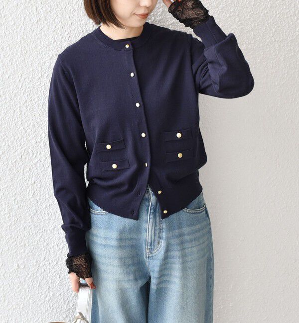 SHIPS Colors 「【WEB限定】〈手洗い可能〉レース 切替スリーブ カットソー◇」|Tシャツ・カットソー|