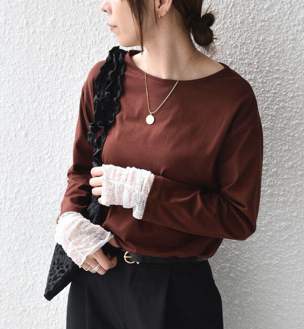 SHIPS Colors 「【WEB限定】〈手洗い可能〉レース 切替スリーブ カットソー◇」|Tシャツ・カットソー|