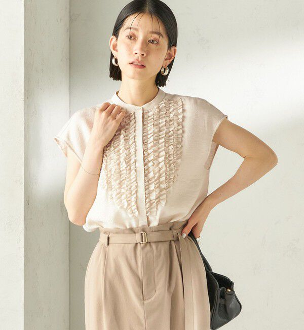 SHIPS for women「〈接触冷感/手洗い可能〉Jupiter 麻混 フリル ブラウス」|シャツ・ブラウス|