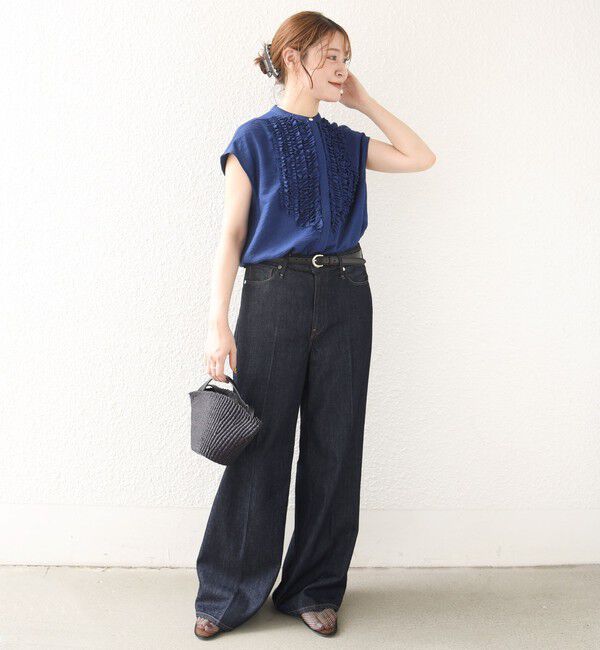 SHIPS for women「〈接触冷感/手洗い可能〉Jupiter 麻混 フリル ブラウス」|シャツ・ブラウス|