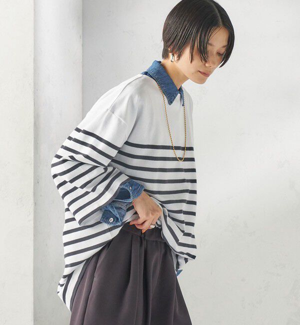SHIPS for women「【SHIPS別注】Le minor: パネル ボーダー チュニック」|Tシャツ・カットソー|