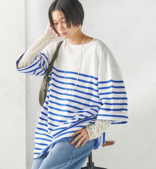 SHIPS for women「【SHIPS別注】Le minor: パネル ボーダー チュニック」|Tシャツ・カットソー|ブルー