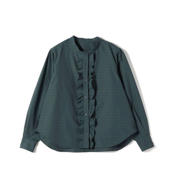 SHIPS for women「《追加予約》【WEB限定】〈手洗い可能〉チェック フリル ロングスリーブ シャツ（グリーン）」|シャツ・ブラウス|