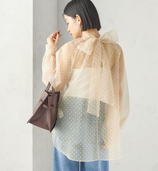 SHIPS for women「〈手洗い可能〉オーガンジー フロッキー ドット リボン ブラウス」|シャツ・ブラウス|