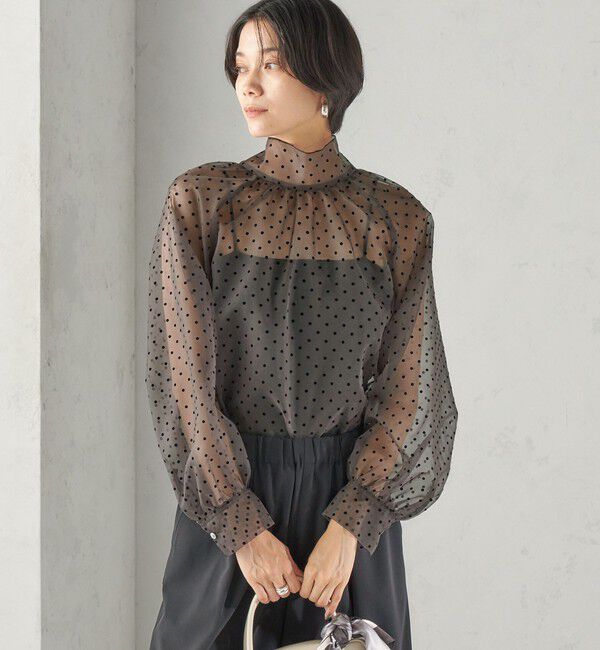 SHIPS for women「〈手洗い可能〉オーガンジー フロッキー ドット リボン ブラウス」|シャツ・ブラウス|