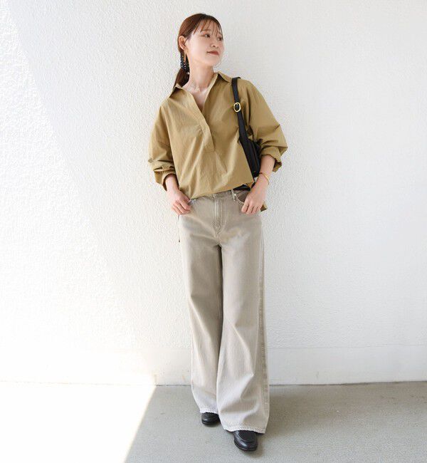 SHIPS for women「〈手洗い可能〉近江晒 サイド スリット スキッパー シャツ」|シャツ・ブラウス|