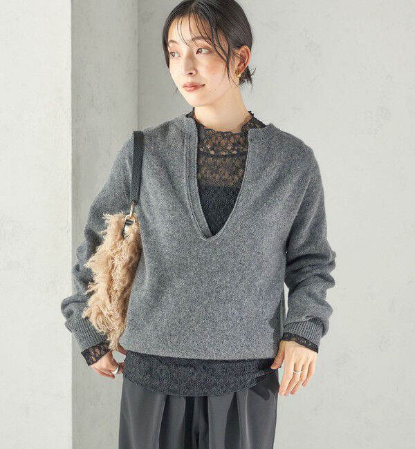 SHIPS for women「《一部追加予約》〈手洗い可能〉フラワー ストレッチ レース ハイネック トップス」|Tシャツ・カットソー|