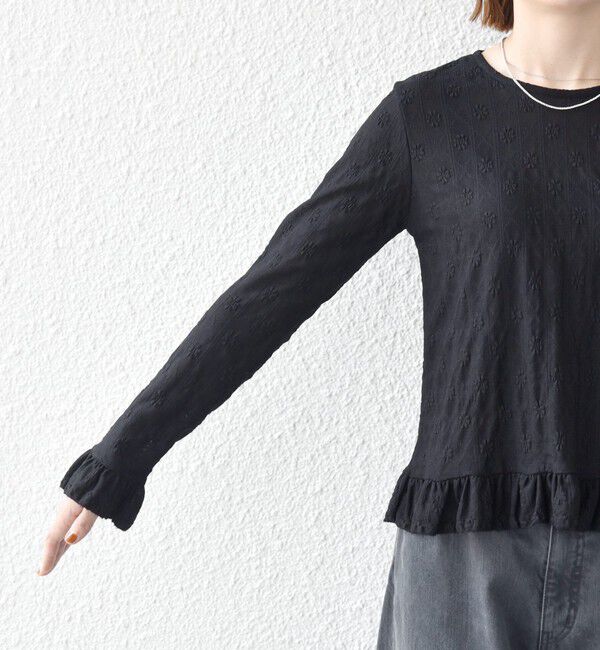 SHIPS any「〈洗濯機可能〉フラワー レース ジャカード フリル ヘム プルオーバー」|Tシャツ・カットソー|