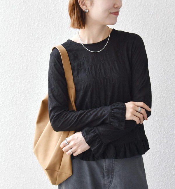 SHIPS any「〈洗濯機可能〉フラワー レース ジャカード フリル ヘム プルオーバー」|Tシャツ・カットソー|
