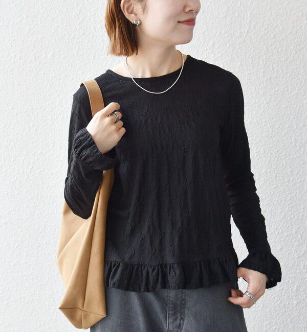 SHIPS any「〈洗濯機可能〉フラワー レース ジャカード フリル ヘム プルオーバー」|Tシャツ・カットソー|